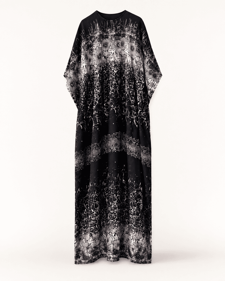 Black Abstract Print Kaftan