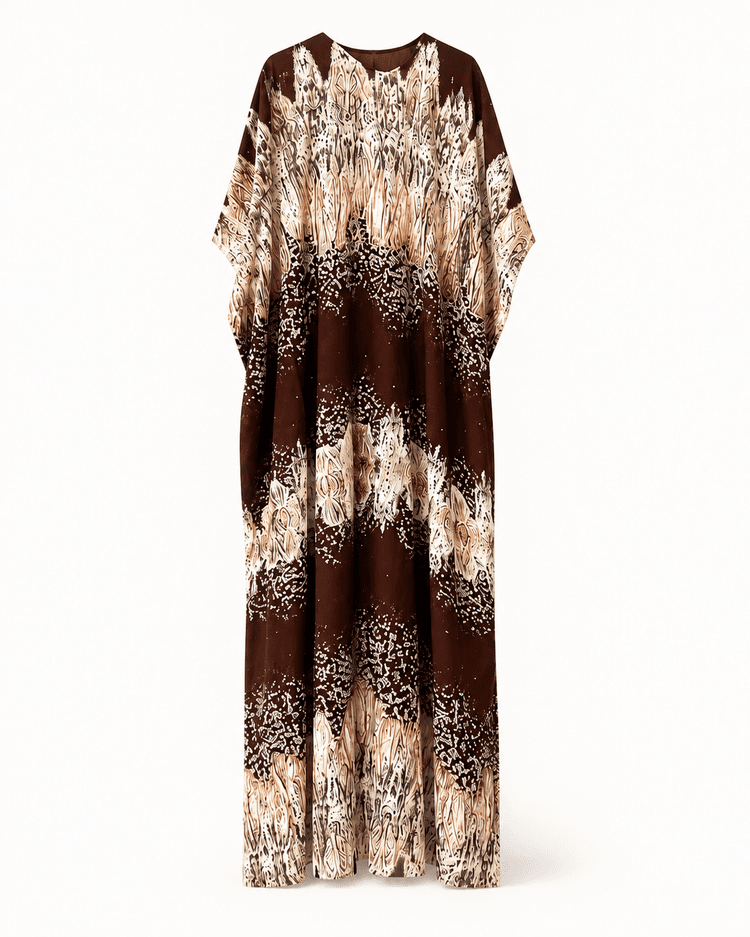 Brown Abstract Print Kaftan