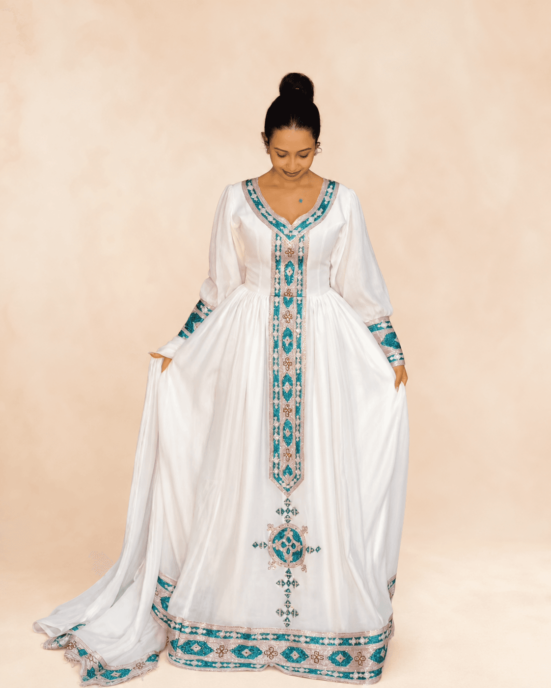 Teal Embroidered Traditional Dress