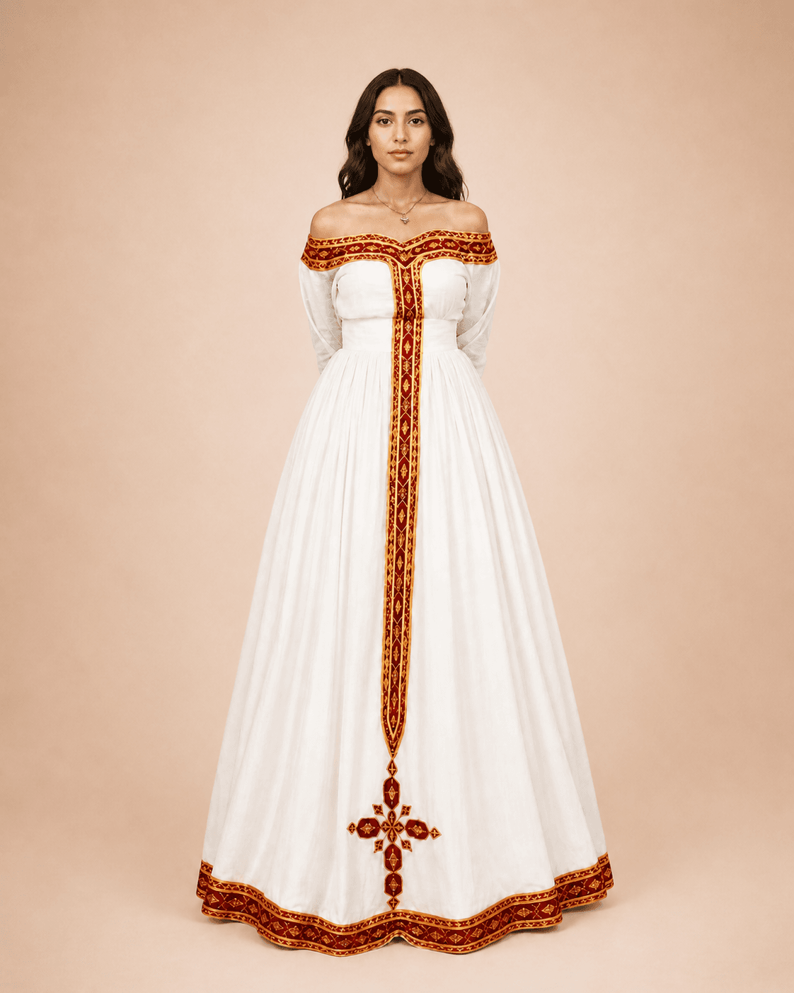 White & Red Cross-Trim Dress product photo