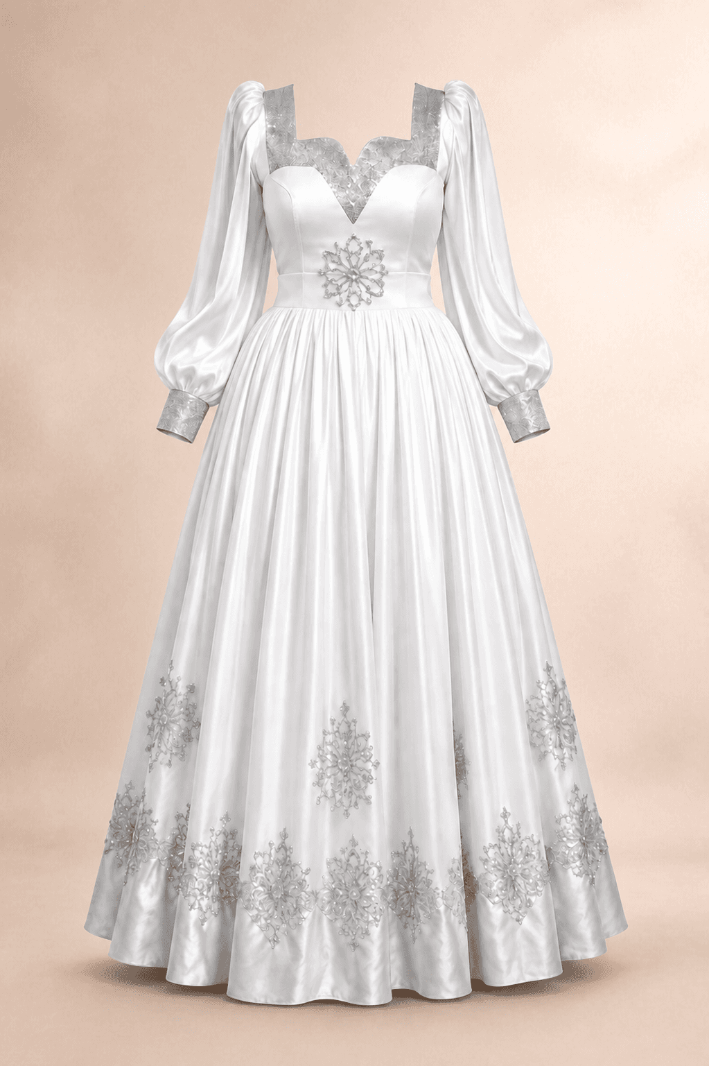 White & Silver Embroidered Dress